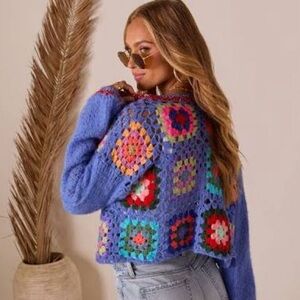 En Creme Multicolor Crochet Cardigan